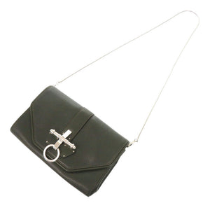 美品 ジバンシィ オブセディア レザー ダークグリーン ショルダーバッグ クラッチバッグ 緑 1694【中古】GIVENCHY
