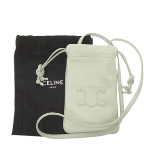 美品 セリーヌ トリオンフ ドローストリング フォンポーチ レザー ライトグリーン ショルダーバッグ 緑 1701【中古】CELINE