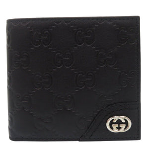 未使用品 グッチ グッチシマ 181671 2184 シルバー金具 レザー ブラック 二つ折り財布 1712【中古】GUCCI