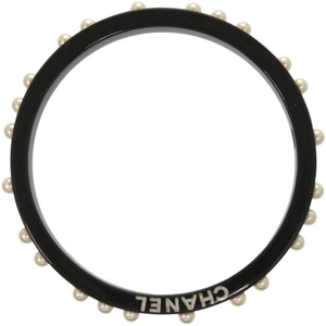 美品 シャネル ロゴ フェイクパール プラスチック ブラック 黒 バングル 1736【中古】CHANEL