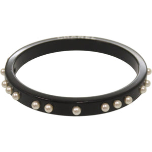 美品 シャネル ロゴ フェイクパール プラスチック ブラック 黒 バングル 1736【中古】CHANEL