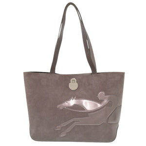 美品 ロンシャン ショップイット SHOP IT ミディアム シルバー金具 スエード グレー トートバッグ 0003【中古】Longchamp