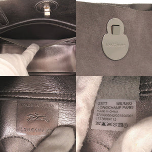 美品 ロンシャン ショップイット SHOP IT ミディアム シルバー金具 スエード グレー トートバッグ 0003【中古】Longchamp