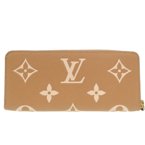 ルイ ヴィトン ポルトフォイユ クレマンス モノグラムアンプラント ベージュ 長財布 LV 0007【中古】LOUIS VUITTON