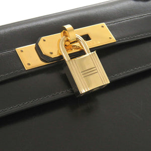 美品 エルメス ケリー28 外縫い ボックスカーフ ブラック ゴールド金具 〇U刻印 ハンドバッグ 黒 0147【中古】HERMES