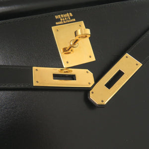 美品 エルメス ケリー28 外縫い ボックスカーフ ブラック ゴールド金具 〇U刻印 ハンドバッグ 黒 0147【中古】HERMES