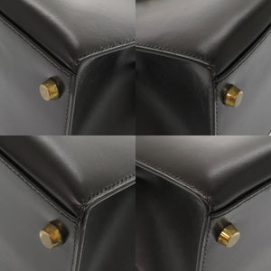 美品 エルメス ケリー28 外縫い ボックスカーフ ブラック ゴールド金具 〇U刻印 ハンドバッグ 黒 0147【中古】HERMES