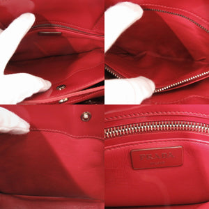 美品 プラダ ロゴ フラワーモチーフ キャンバス パテントレザー ナチュラル レッド 2WAY ハンドバッグ ショルダーバッグ 0187【中古】PRADA