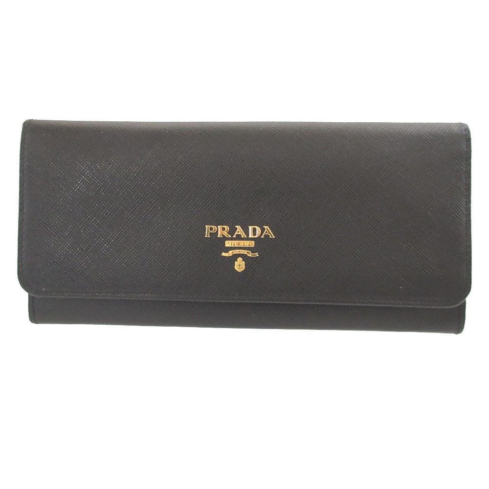 新品同様 プラダ サフィアーノレザー ブラック 黒 2つ折り長財布 財布 0217【中古】PRADA