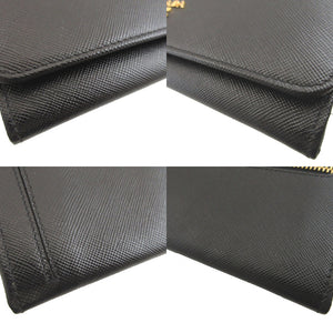 新品同様 プラダ サフィアーノレザー ブラック 黒 2つ折り長財布 財布 0217【中古】PRADA