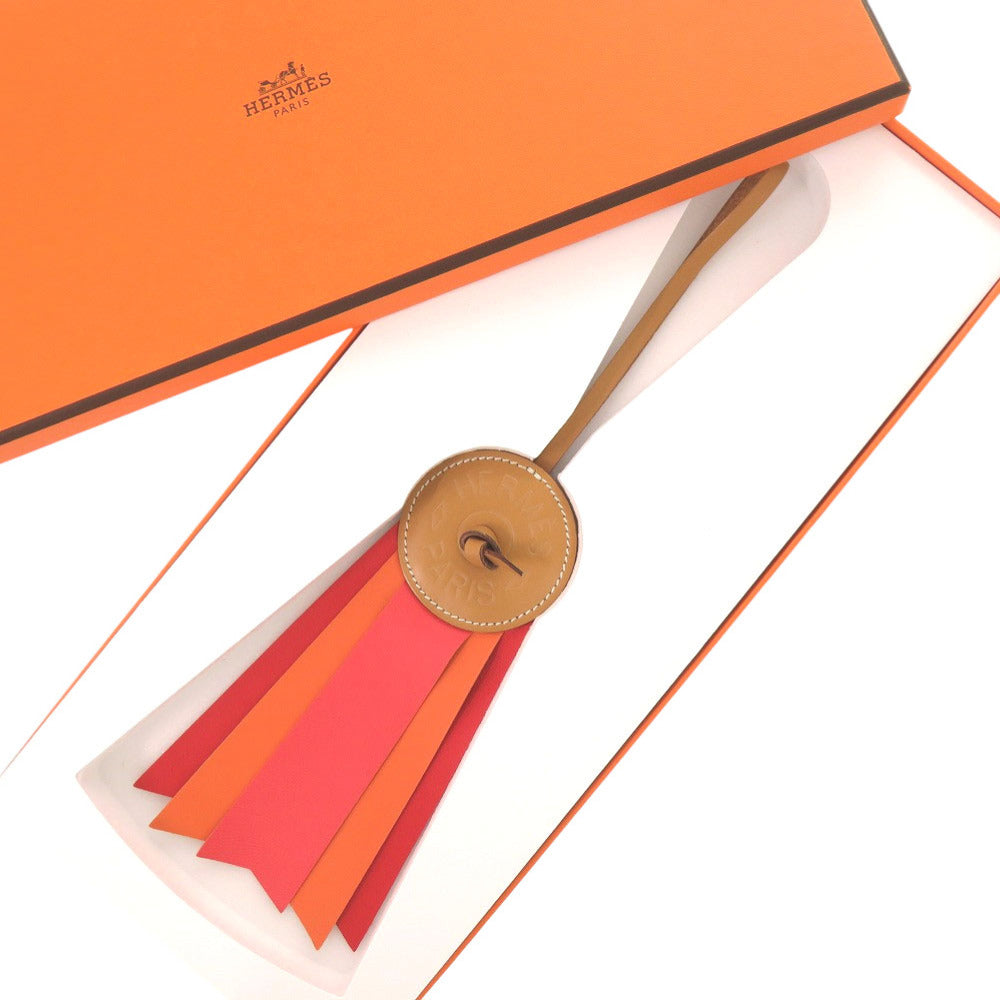 未使用品 エルメス パドック フロット バッグチャーム レザー アニョーミロ ナチュラルサブレ ブラウン レッド オレンジ ストラップ 0259【中古】HERMES