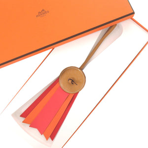 未使用品 エルメス パドック フロット バッグチャーム レザー アニョーミロ ナチュラルサブレ ブラウン レッド オレンジ ストラップ 0259【中古】HERMES