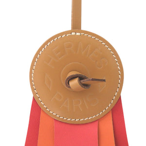 未使用品 エルメス パドック フロット バッグチャーム レザー アニョーミロ ナチュラルサブレ ブラウン レッド オレンジ ストラップ 0259【中古】HERMES