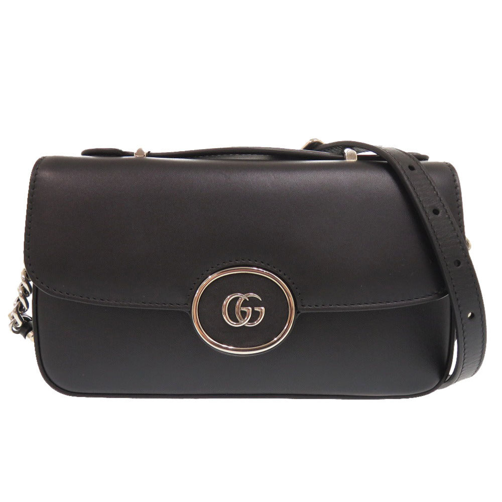 新品同様 グッチ プチGG ダブルG 739722 レザー ブラック 2WAY ショルダーバッグ 黒 0324【中古】GUCCI