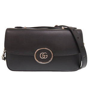 新品同様 グッチ プチGG ダブルG 739722 レザー ブラック 2WAY ショルダーバッグ 黒 0324【中古】GUCCI