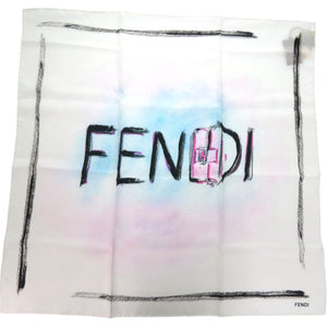 新品同様 フェンディ バゲットマニア ロゴ FXT071 シルク ホワイト 白 スカーフ 0331【中古】FENDI