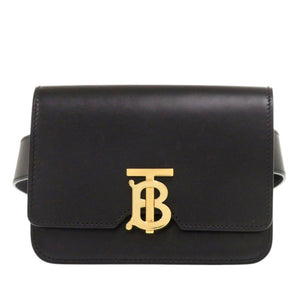美品 バーバリー TBロゴ ベルトバッグ レザー ブラック ウエストバッグ 黒 0335【中古】BURBERRY