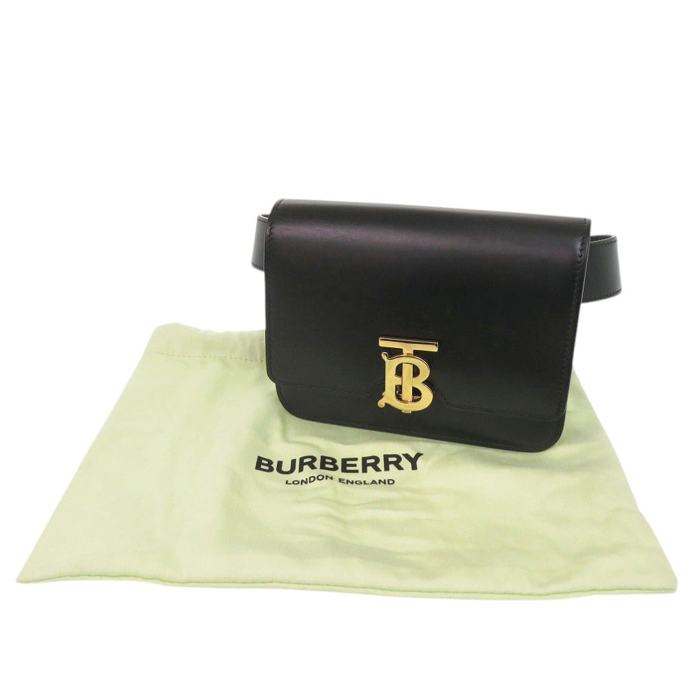 美品 バーバリー TBロゴ ベルトバッグ レザー ブラック ウエストバッグ 黒 0335【中古】BURBERRY
