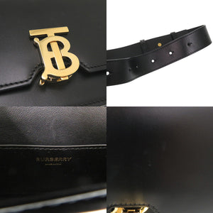 美品 バーバリー TBロゴ ベルトバッグ レザー ブラック ウエストバッグ 黒 0335【中古】BURBERRY