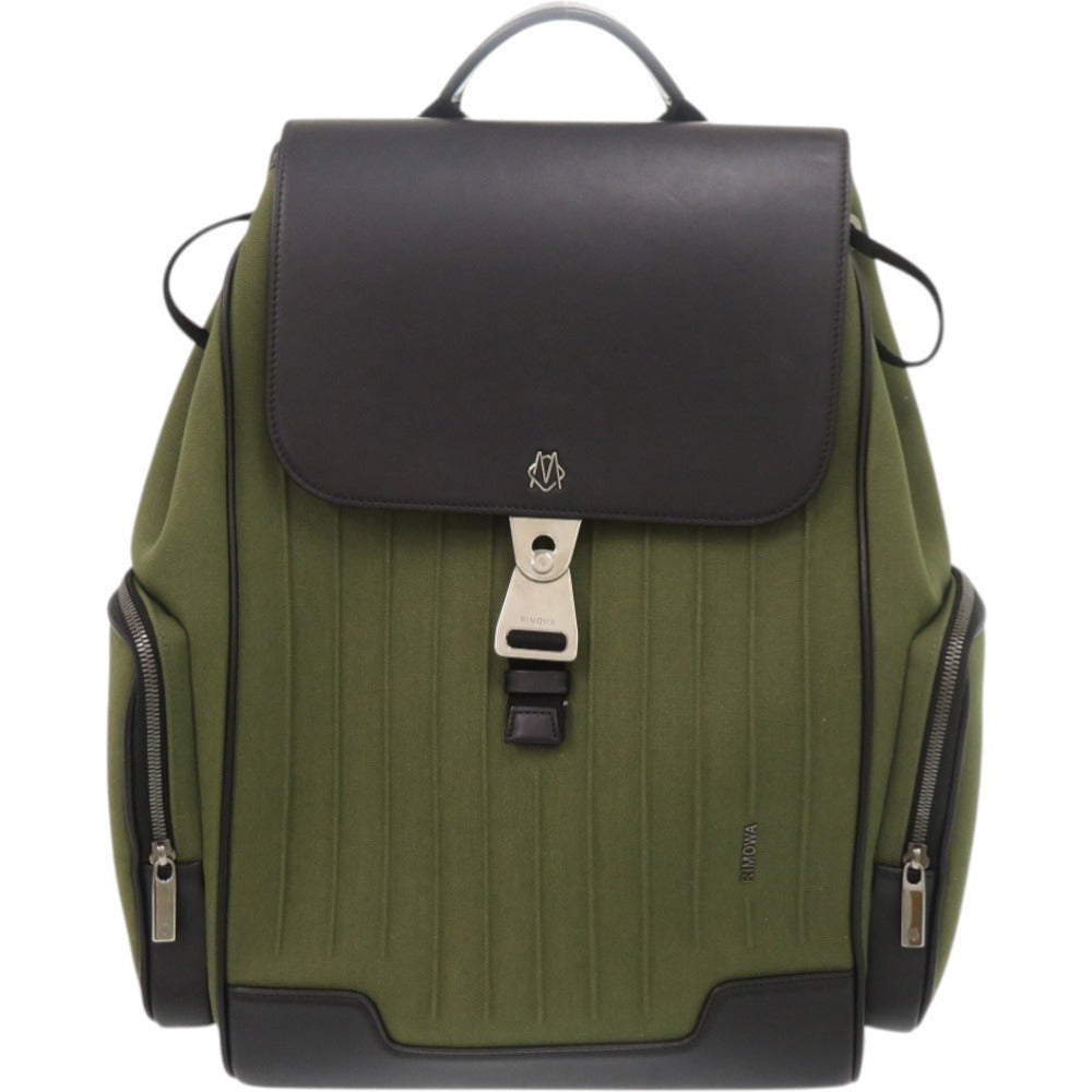 美品 リモワ NEVER STILL バックパック キャンバス レザー カーキ 緑 リュック デイパック 0357【中古】RIMOWA