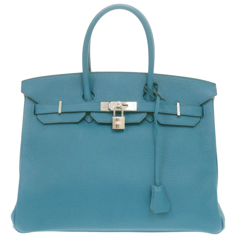 美品 エルメス バーキン35 トリヨンクレマンス ブルーイズミール シルバー金具 □R刻印(2014年製) ハンドバッグ 青 0365【中古】HERMES