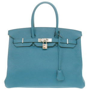 美品 エルメス バーキン35 トリヨンクレマンス ブルーイズミール シルバー金具 □R刻印(2014年製) ハンドバッグ 青 0365【中古】HERMES