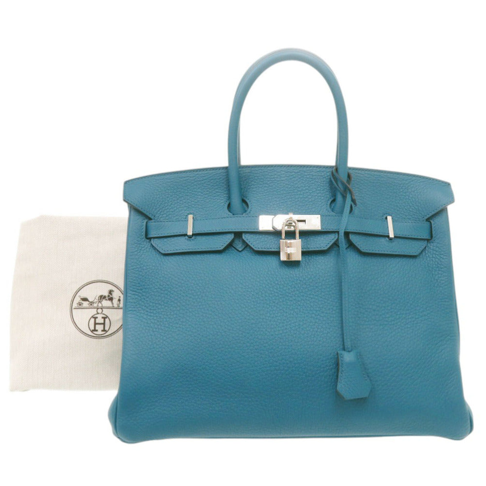 美品 エルメス バーキン35 トリヨンクレマンス ブルーイズミール シルバー金具 □R刻印(2014年製) ハンドバッグ 青 0365【中古】HERMES