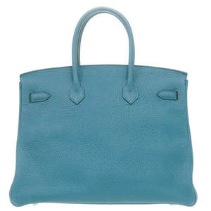 美品 エルメス バーキン35 トリヨンクレマンス ブルーイズミール シルバー金具 □R刻印(2014年製) ハンドバッグ 青 0365【中古】HERMES