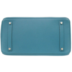 美品 エルメス バーキン35 トリヨンクレマンス ブルーイズミール シルバー金具 □R刻印(2014年製) ハンドバッグ 青 0365【中古】HERMES