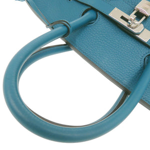 美品 エルメス バーキン35 トリヨンクレマンス ブルーイズミール シルバー金具 □R刻印(2014年製) ハンドバッグ 青 0365【中古】HERMES