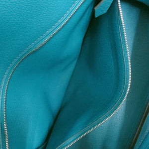 美品 エルメス バーキン35 トリヨンクレマンス ブルーイズミール シルバー金具 □R刻印(2014年製) ハンドバッグ 青 0365【中古】HERMES