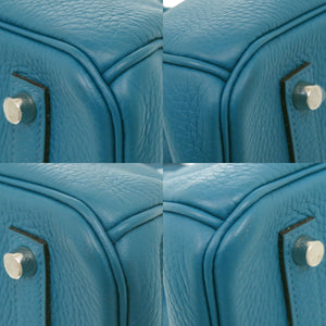 美品 エルメス バーキン35 トリヨンクレマンス ブルーイズミール シルバー金具 □R刻印(2014年製) ハンドバッグ 青 0365【中古】HERMES