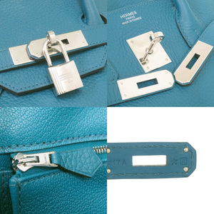 美品 エルメス バーキン35 トリヨンクレマンス ブルーイズミール シルバー金具 □R刻印(2014年製) ハンドバッグ 青 0365【中古】HERMES