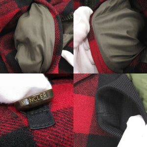 モンクレール ALTIER GIUBBOTTO チェック柄 サイズ1 ダウン フェザー カーキ レッド ダウンジャケット 0385【中古】MONCLER メンズ