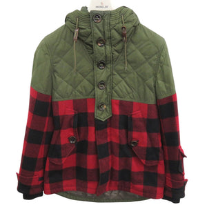 モンクレール ALTIER GIUBBOTTO チェック柄 サイズ1 ダウン フェザー カーキ レッド ダウンジャケット 0385【中古】MONCLER メンズ