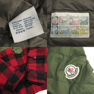 モンクレール ALTIER GIUBBOTTO チェック柄 サイズ1 ダウン フェザー カーキ レッド ダウンジャケット 0385【中古】MONCLER メンズ