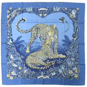 新品同様 エルメス カレ90 ジャングル ラブ Jungle Love シルク ブルー 青 スカーフ 0390【中古】HERMES