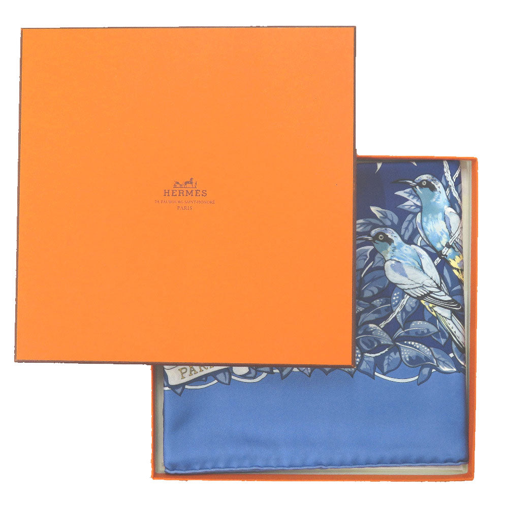 新品同様 エルメス カレ90 ジャングル ラブ Jungle Love シルク ブルー 青 スカーフ 0390【中古】HERMES
