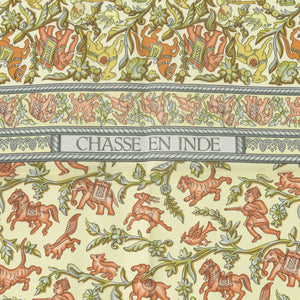 新品同様 エルメス カレ90 インドの狩猟 CHASSE EN INDE スカーフ シルク アイボリー イエロー ライトブルー 0390【中古】HERMES