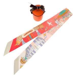 新品同様 エルメス ツイリー Les Folies Du Ciel 大空の狂気 シルク レッドスカーフ 赤 0392【中古】HERMES