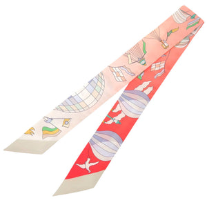 新品同様 エルメス ツイリー Les Folies Du Ciel 大空の狂気 シルク レッドスカーフ 赤 0392【中古】HERMES