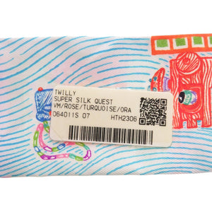 新品同様 エルメス ツイリー Super Silk Quest スーパー シルク クエスト シルク ローズ ターコイズ オレンジ スカーフ 0394【中古】HERMES