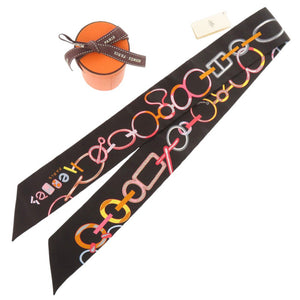 未使用 エルメス ツイリー Do Re Boucles シルク ノワール スカーフ 黒 0395【中古】HERMES
