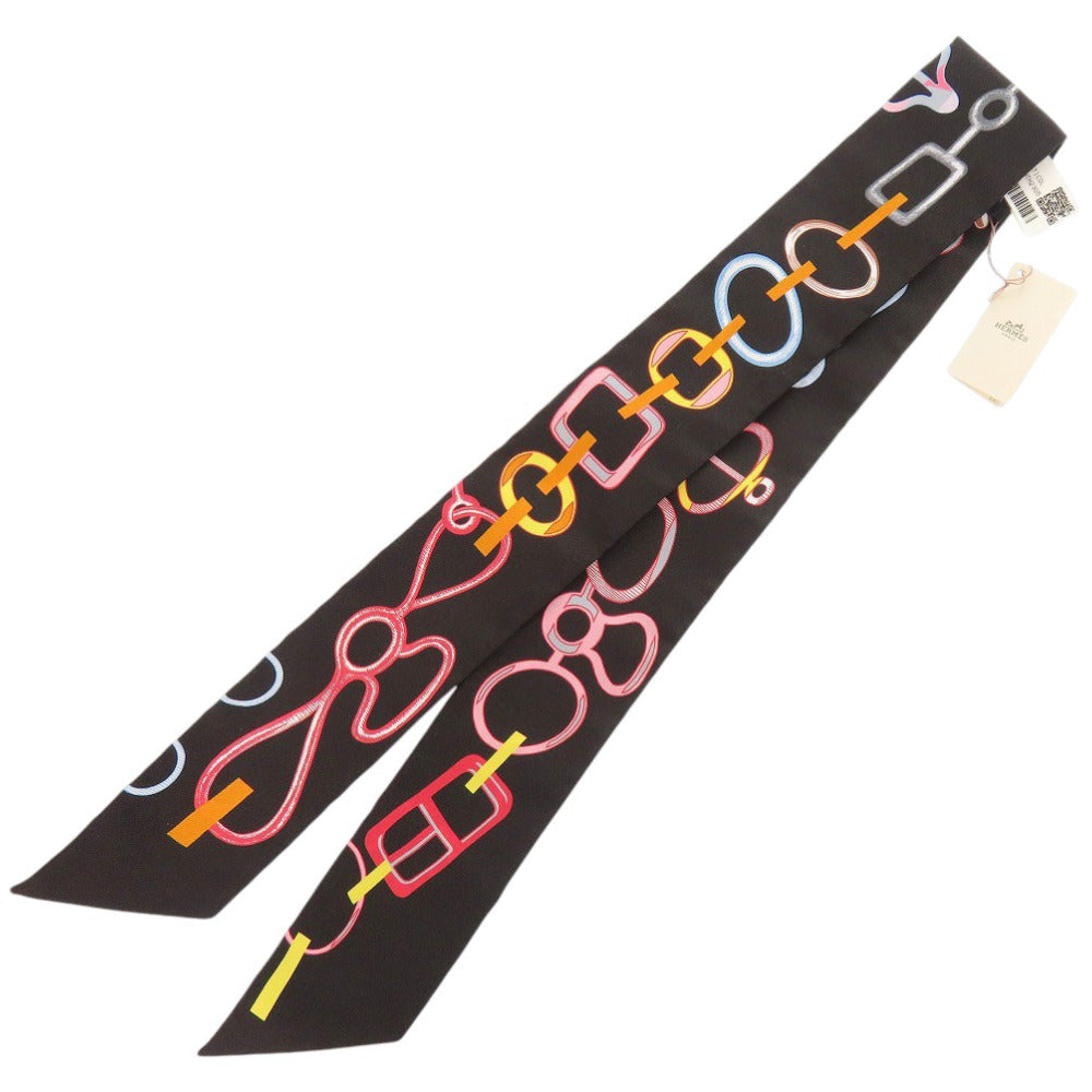 未使用 エルメス ツイリー Do Re Boucles シルク ノワール スカーフ 黒 0395【中古】HERMES