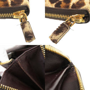 美品 プラダ トライアングルロゴ レオパード柄 ハラコ ラウンドファスナー 長財布 0398【中古】PRADA