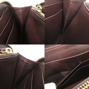 美品 プラダ トライアングルロゴ レオパード柄 ハラコ ラウンドファスナー 長財布 0398【中古】PRADA