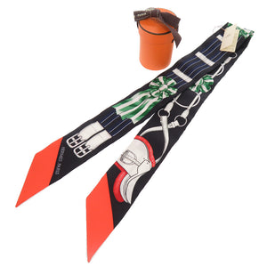 未使用 エルメス ツイリー Jumping スカーフ シルク ブラック 0392-1【中古】HERMES
