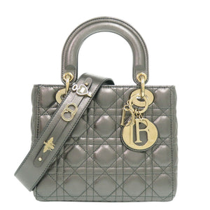 美品 クリスチャンディオール My ABCDior レディディオール カナージュ スモール ラムスキン メタリックグレー 2way ハンドバッグ 0428【中古】Christian Dior