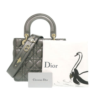 美品 クリスチャンディオール My ABCDior レディディオール カナージュ スモール ラムスキン メタリックグレー 2way ハンドバッグ 0428【中古】Christian Dior