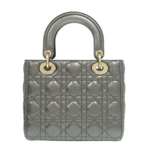 美品 クリスチャンディオール My ABCDior レディディオール カナージュ スモール ラムスキン メタリックグレー 2way ハンドバッグ 0428【中古】Christian Dior